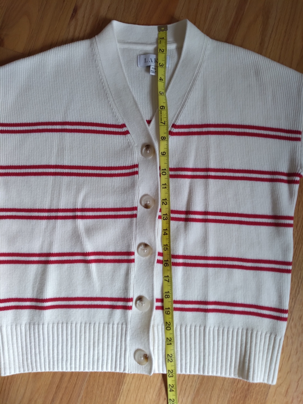 Lake Nora Cardigan White With Red Stripes - Picture 5 of 7